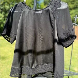 Warehouse Black Blouse with Lace & Accordian back design